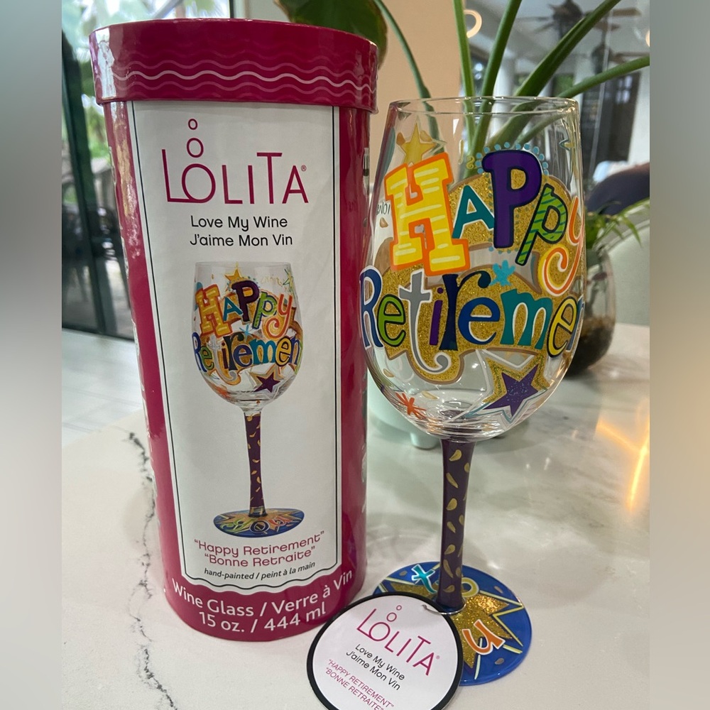 Happy Retirement Hand painted Wine Glass